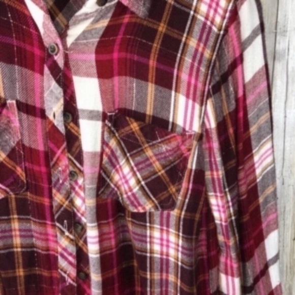 Maurices Red Relaxed Fit Plaid Button Down - Picture 2 of 4